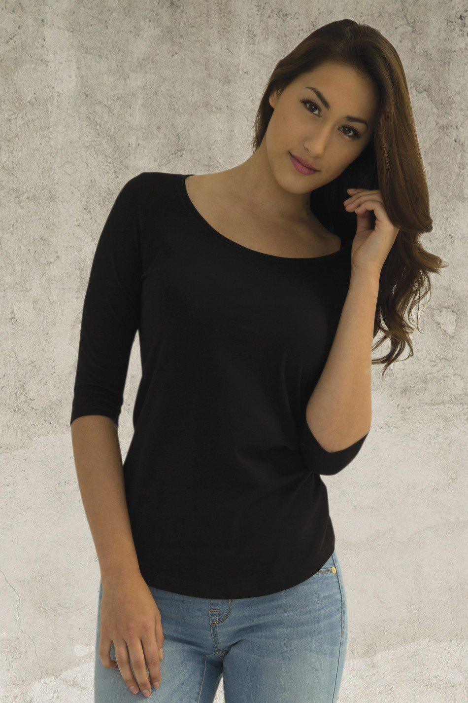 8003L ATC Eurospun Ring Spun 3/4 Sleeve Ladies Tee in Black. EXTRA SMALL *CLEARANCE*